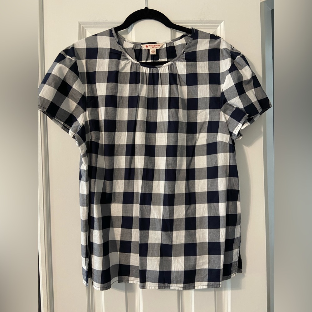 Brooks Brothers Black & White Gingham Short Sleeve Top - Size 14